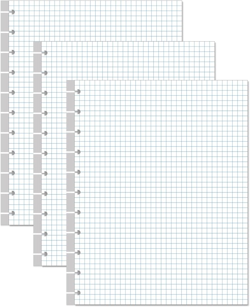 A4 TUL Discbound Grid Filler Paper - 11 Disc Graph Paper, Letter Size 100Sheets / 200Pages Loose-Leaf Paper, 100gsm White Paper, 8.5'' x 11''