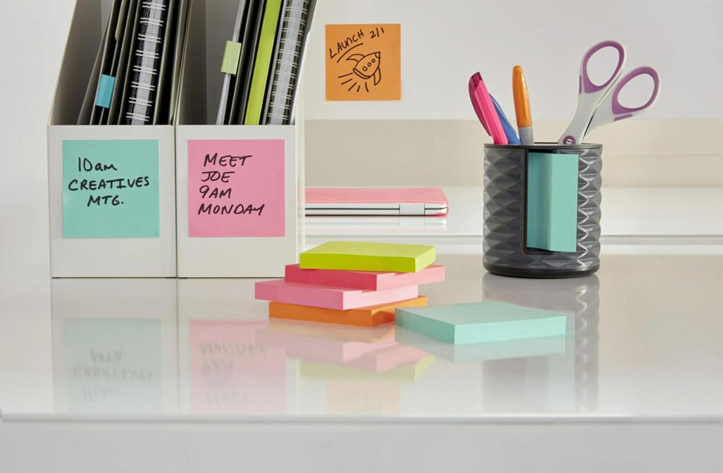 Post-it Note Dispenser, Vertical Design, Pop-Up Notes, Black with Grey Geometric Pattern, 1 Aqua Splash 3 in x 3 in Super Sticky Note Pad