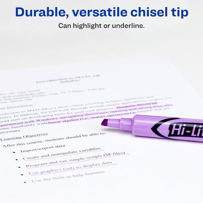 Avery Hi-Liter Desk-Style Highlighters, Smear Safe Ink, Chisel Tip, 12 Fluorescent Purple Highlighters (24060)