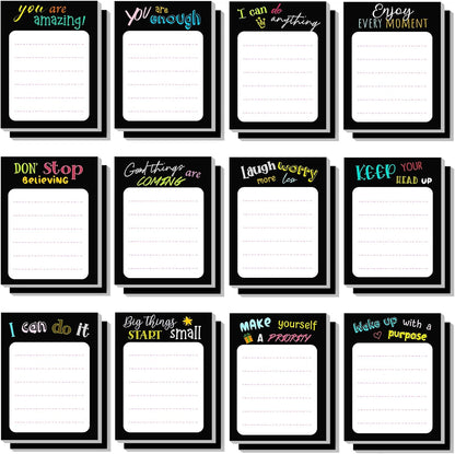 Yinder 24 Pack Inspirational Sticky Notes Motivational Notepads Appreciation Sticky Notes Funny Memo Pads Positive Note Bulk 3 x 4 Gift for Women Nurse Teacher Office Supplies(Black,Inspirational)