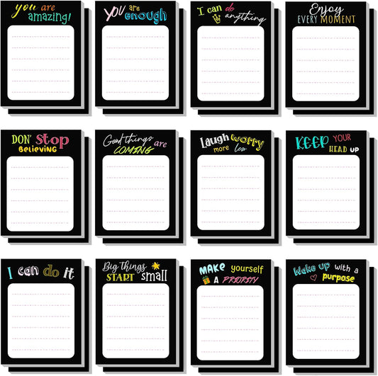 Yinder 24 Pack Inspirational Sticky Notes Motivational Notepads Appreciation Sticky Notes Funny Memo Pads Positive Note Bulk 3 x 4 Gift for Women Nurse Teacher Office Supplies(Black,Inspirational)
