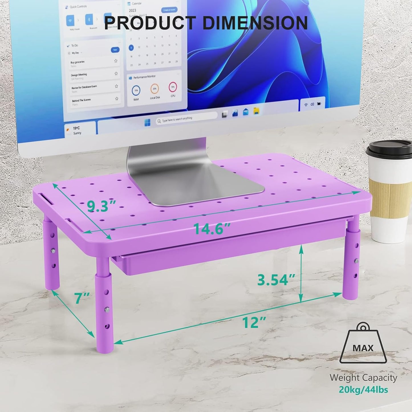 WALI Computer Monitor Stand for Desk, Adjustable Laptop Riser, Desk Monitor Stand Underneath Storage for Office, School Supplies (PTT001-B), 1 Pack, Black