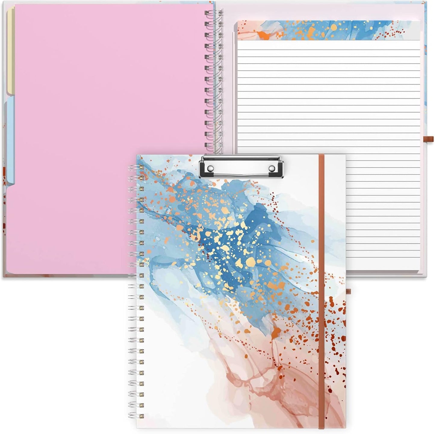 Rimilak Spiral Clipboards Folio with Refillable Lined Notepad, 14.5 x 9.8 In, Hardcover Cover with 5 Interior Pockets, Elastic Band and Pen Loop Series. Cute Stylish Clipfolio, Daisy Flower