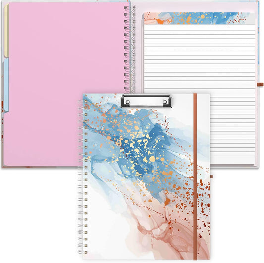Rimilak Spiral Clipboards Folio with Refillable Lined Notepad, 14.5 x 9.8 In, Hardcover Cover with 5 Interior Pockets, Elastic Band and Pen Loop Series. Cute Stylish Clipfolio, Daisy Flower