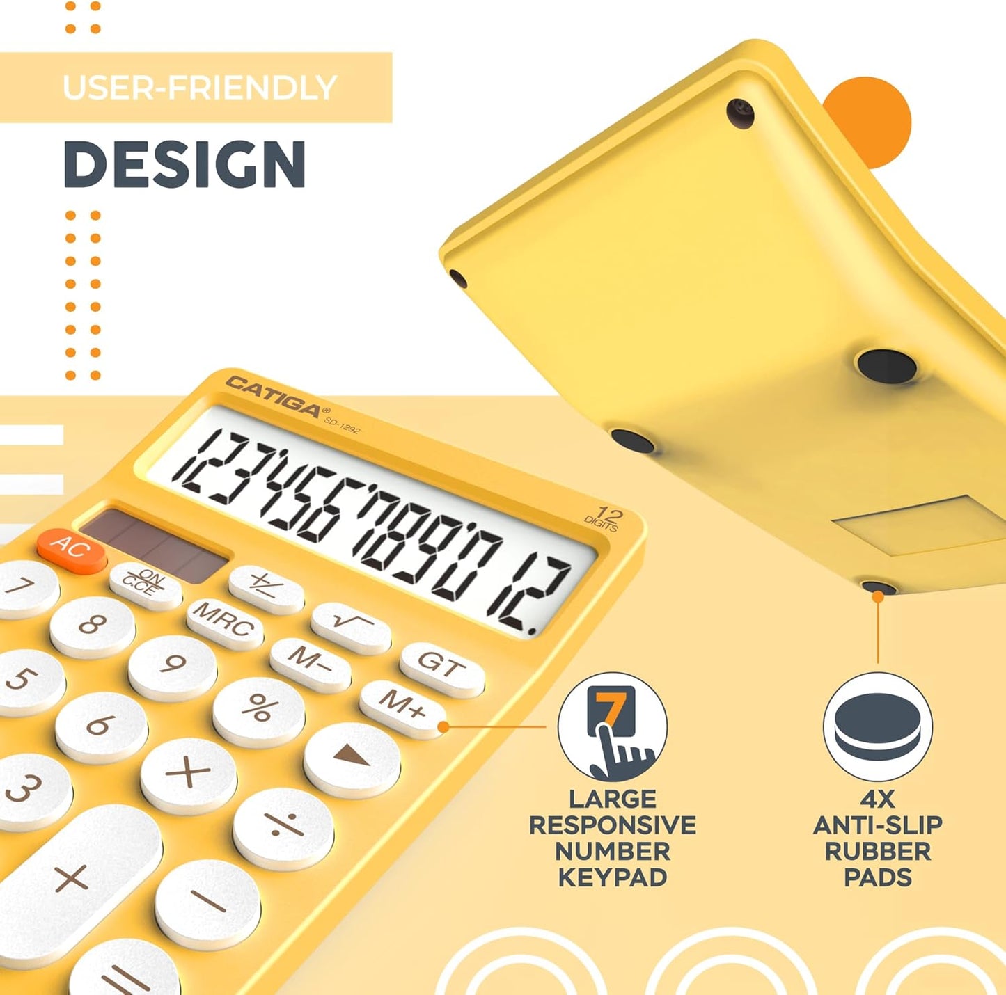 CATIGA 12 Digit Desktop Calculator Basic Desk Calculator with Large LCD Display, Big Buttons, 4 Function, Solar and Battery Dual Power, for Office, School, Home, SD-1292 Green