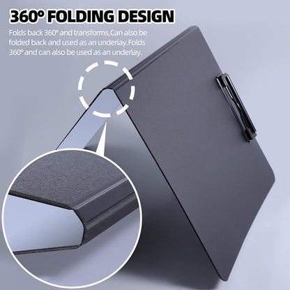 FRETONBA Clipboard Folder, A4 Foldable Clipboard with Horizontal and Vertical Double Metal Clips, 360 Degree Foldable Binder Clipboards with Pen Holder, File Cover Work Folder Clipboards, Green