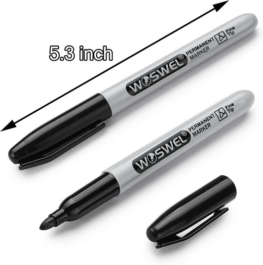 WOSWEL Permanent Markers Bulk, 50 Pack, Black Permanent Marker Pens, Fine Tip, Waterproof, Quick Drying, Smooth Writing, Used on Glass Metal Stone Paper Most Surfaces, Office School Supplies