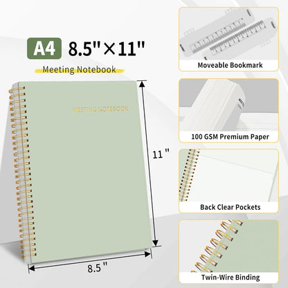SUNEE Half Meeting Half Note - 7.5"x10" Professional Notebooks for Work - 160 Pages, B5 Size Project Planner, Spiral Meeting Agenda/Minutes Organizer for Women Men, Note Taking, Office & Business