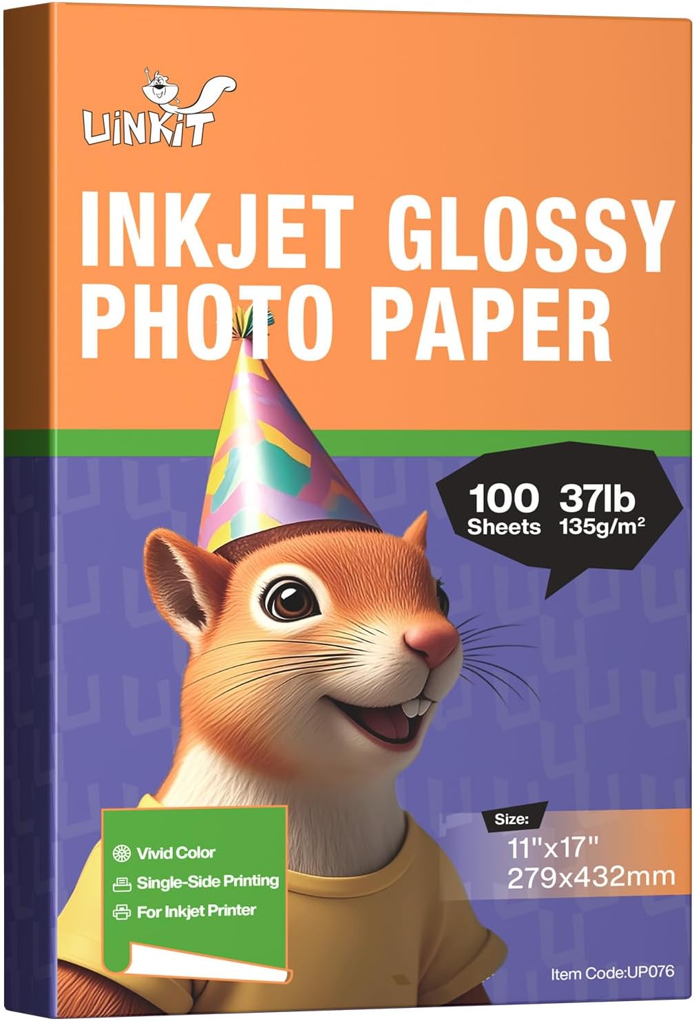 Uinkit 37lb Thin Flyer Paper Glossy 8.5x11 Inkjet 100 Sheets Single Side DIY Chip Bag 135gsm Printer Picture for Inkjet Printer with Dye Ink Letter size A4 Brochure (8.5X11X100)
