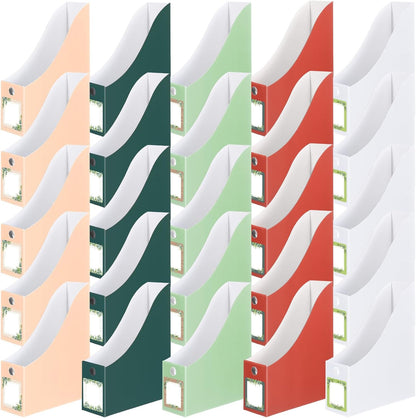 Pasimy 25 Pcs Pastel Cardboard Magazine File Holder Magazine Organizer Book Bin with Label Sticker Multicolor File Storage Box for Desk Shelves Document School Classroom Home Office Supplies