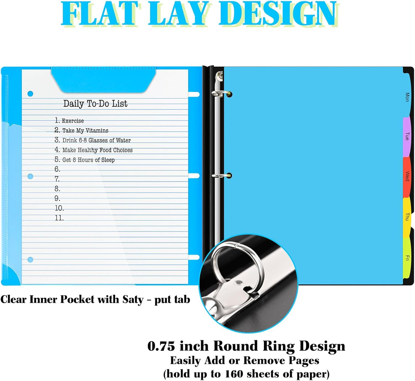 INFUN Telescoping 3 Ring Binder - 4PCS, Portable Plastic 3 Ring Binder with Telescoping Spine, Binders with Foldable Front Cover Holds 8.5"x11" Paper for School, Office, Homes