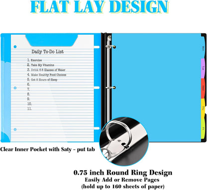 INFUN Telescoping 3 Ring Binder - 4PCS, Portable Plastic 3 Ring Binder with Telescoping Spine, Binders with Foldable Front Cover Holds 8.5"x11" Paper for School, Office, Homes