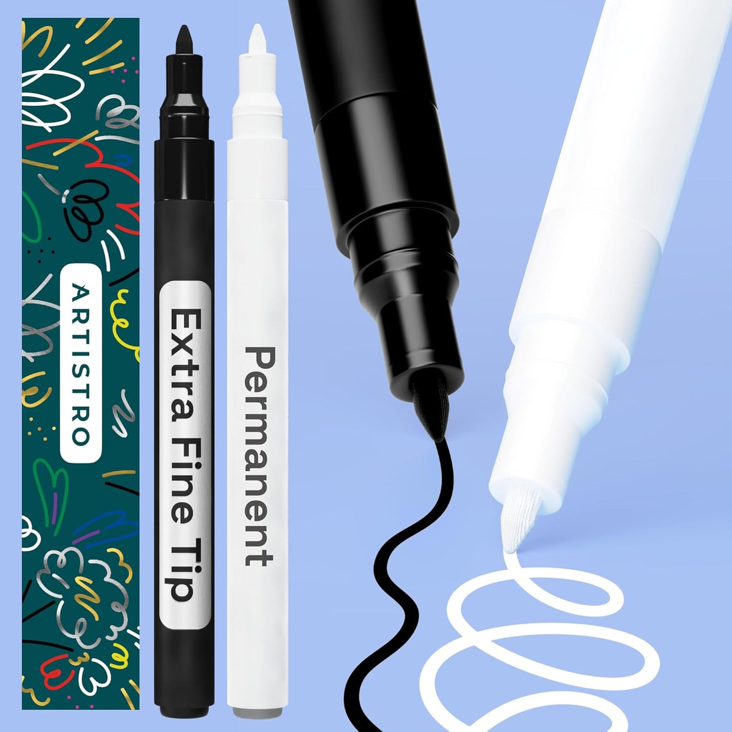 ARTISTRO 2 White Permanent Marker - Waterproof Markers for Tire, Fabric, Rocks, Glass, Ceramic, Wood, Paper - Oil Based Paint Pens - Extra-Fine Tip 0.7mm