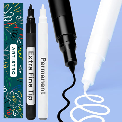 ARTISTRO 2 White Permanent Marker - Waterproof Markers for Tire, Fabric, Rocks, Glass, Ceramic, Wood, Paper - Oil Based Paint Pens - Extra-Fine Tip 0.7mm