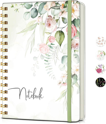 Lined Spiral Journal Notebook, A5 Hardcover Spiral Journals for Women Men, 150 Numbered Pages Spiral Bound Notebook, 100 GSM College Ruled Notebooks for Work, Note Taking 5.75" x 8.38", Olive Green