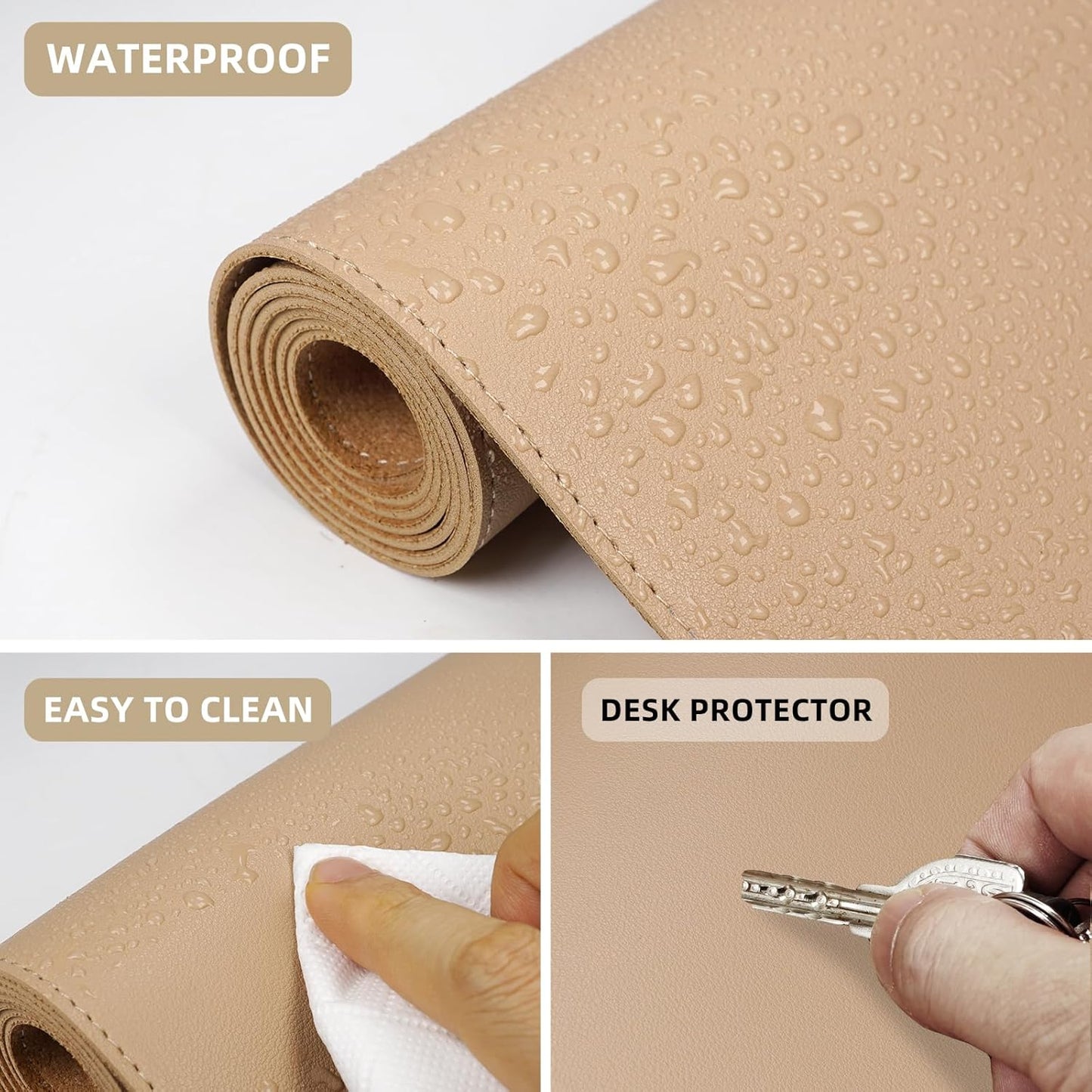 Large Desk Mat 47.2" x 17" Leather Desk Pad Protector with Natural Cork & PU Leather, Non-Slip Office Desk Mat, Large Mouse Pad, Waterproof Desk Blotter pad for Office&Home(Black)