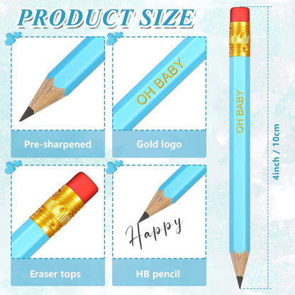 Crtiin 50 Pieces Baby Shower Pencils for Activities Mini Golf Half Pencils, Presharpened with Erasers, 4 Inch(Wood Color,Simple Style)