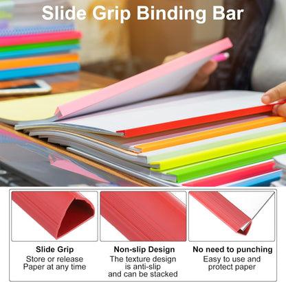 PATIKIL 10Pcs Binding Bars, 15mm Binding Bars Slide Grip 120 Sheets Capacity A4 Size Report Binder Triangle Presentation Binder for Report Cover Resume, Blue