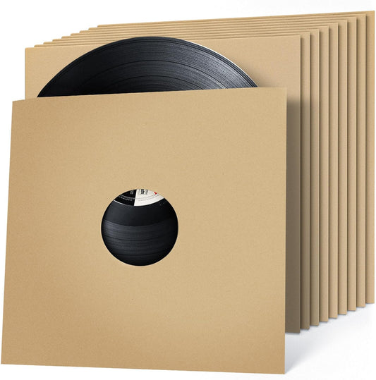 VKheroKV GU-YO Durable Thick Kraft Brown Covers Record LP Jackets Cardboard with Center Hole 10 Pack (12 inch) …