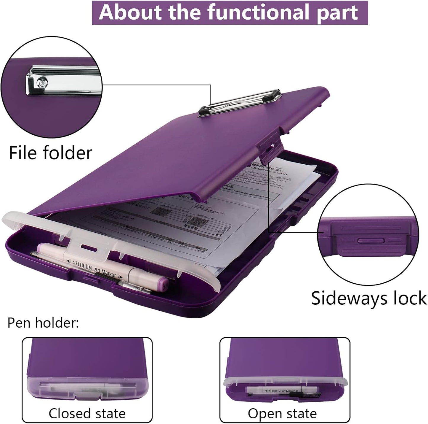 SFLHHDM Purple Clipboard, Clip Boards 8.5x11, Teacher Clipboards with Storage, Plastic Clipboard with Pen Holder, Clipboards Storage for Women Teachers Work, School & Office Supplies
