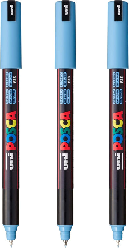 posca PC-1MR Water-Based Paint Markers, Extra Fine Tip (0.7mm), White, 3 Count