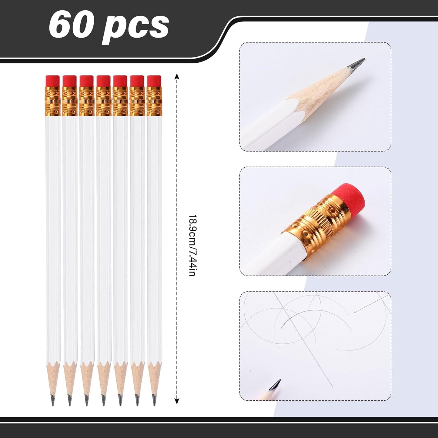 TecUnite 60 Pcs HB Pencils #2 Unsharpened Wood Cased Pencils with Eraser Hexagonal Pencil Cute Graphite No 2 Pen for Adults Gifts Exam School Office Sketching Learning (Wood Color, Silver)