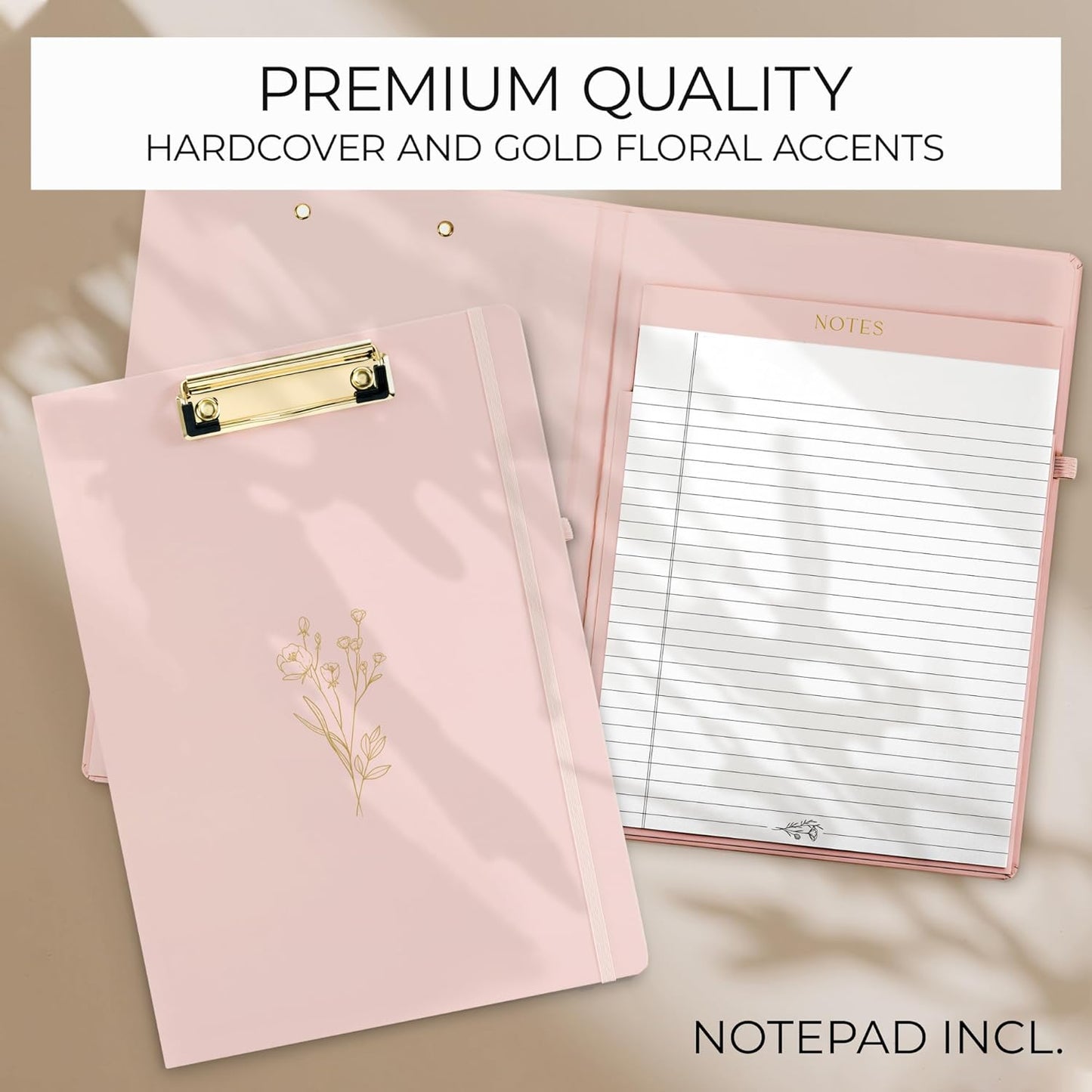 Aesthetic Clipboard Folio with Refillable Lined Notepad & Interior Pocket – Cute Padfolio/Legal Pad Holder for Women – Easily Organize Notes at Work, School, or Home