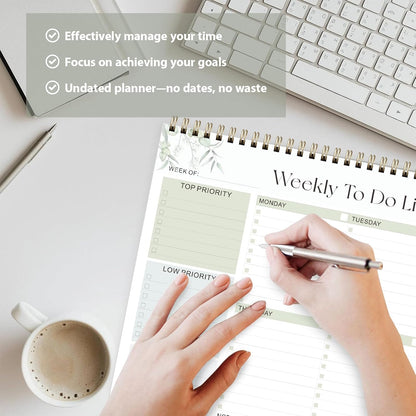 Weekly To Do List Notepad, Undated Planner with 52 Sheets (8.5''x11''), Desk Weekly Planner for Women & Man, Home School & Work