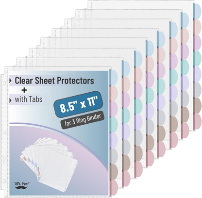 Mr. Pen- Clear Sheet Protectors with Tabs, 8.5x11 Inches, 8 Tabs, 2 Sets, Durable Clear Plastic Dividers for 3 Ring Binders, Insertable Index Page Divider with Multicolor Tabs