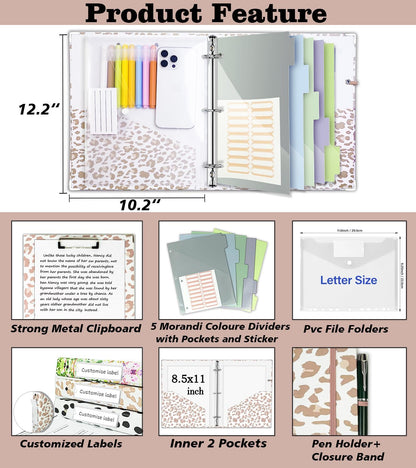 3 Ring Binder 1 Inch, Three Ring Binders Organizer with Clipboard, 5-Tabs Pockets Dividers, Plastic Folder, 18 Divider Stikers, BVSSX Pretty Binder with Pen Loop (Black Weeds, Letter Size)
