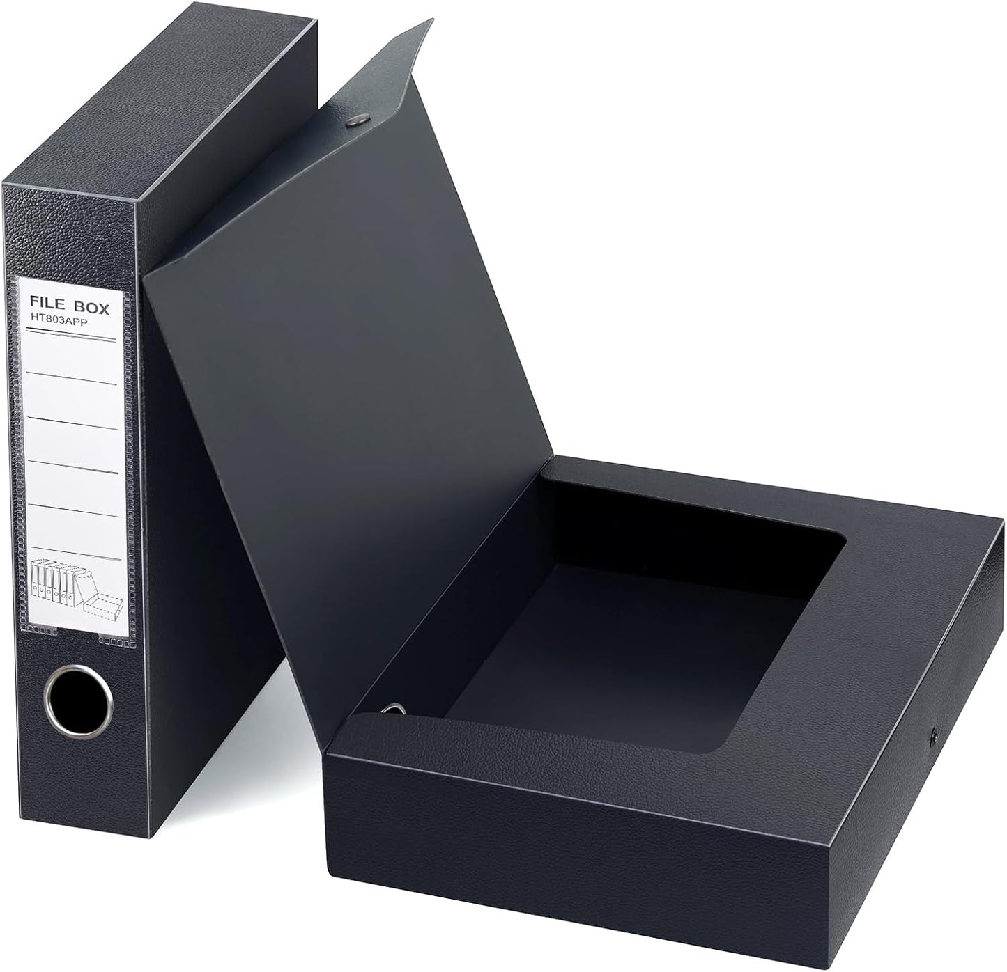 HUA JIE 2 Pack A4 Storage File Boxes Archives Case,65mm Spine,Box File Document Storage Box with Metal Clip for Office School -Black