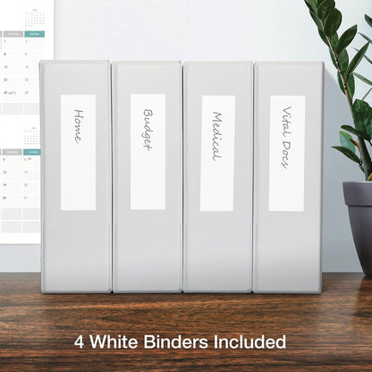Oxford 3 Ring Binders, Binders for School and Office, 2 Inch ONE-Touch Easy Open D Rings, 3-Sided View Binder Covers, Xtralife Hinge, Non-Stick, PVC-Free, White, 530-Sheet Capacity, 4 Pack (79910)