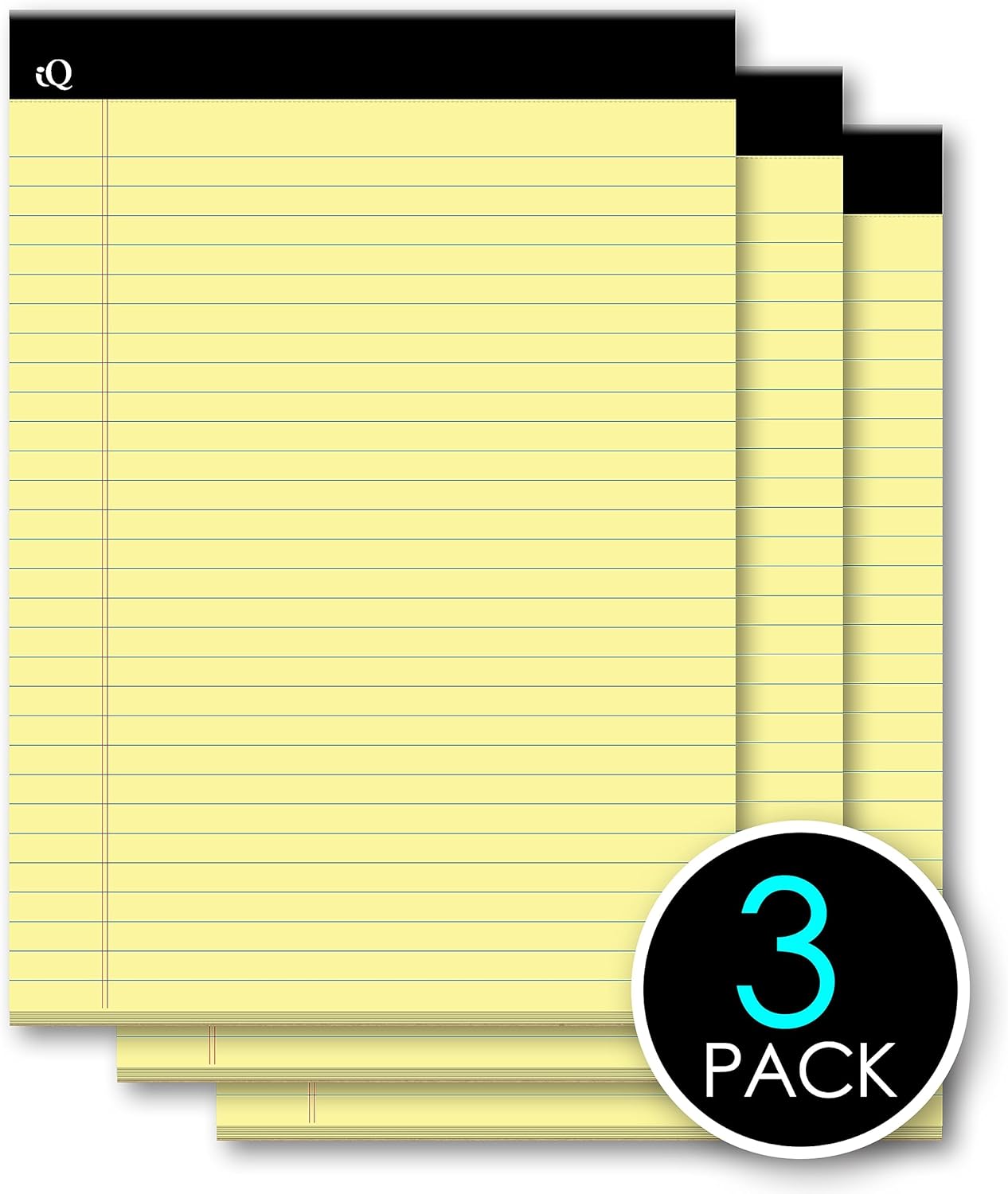 iScholar iQ Legal Pads, Canary, Wide Ruled, 8.5" x 11.75", 50 Sheets Per Pad, Pack of 3 Pads (98113)