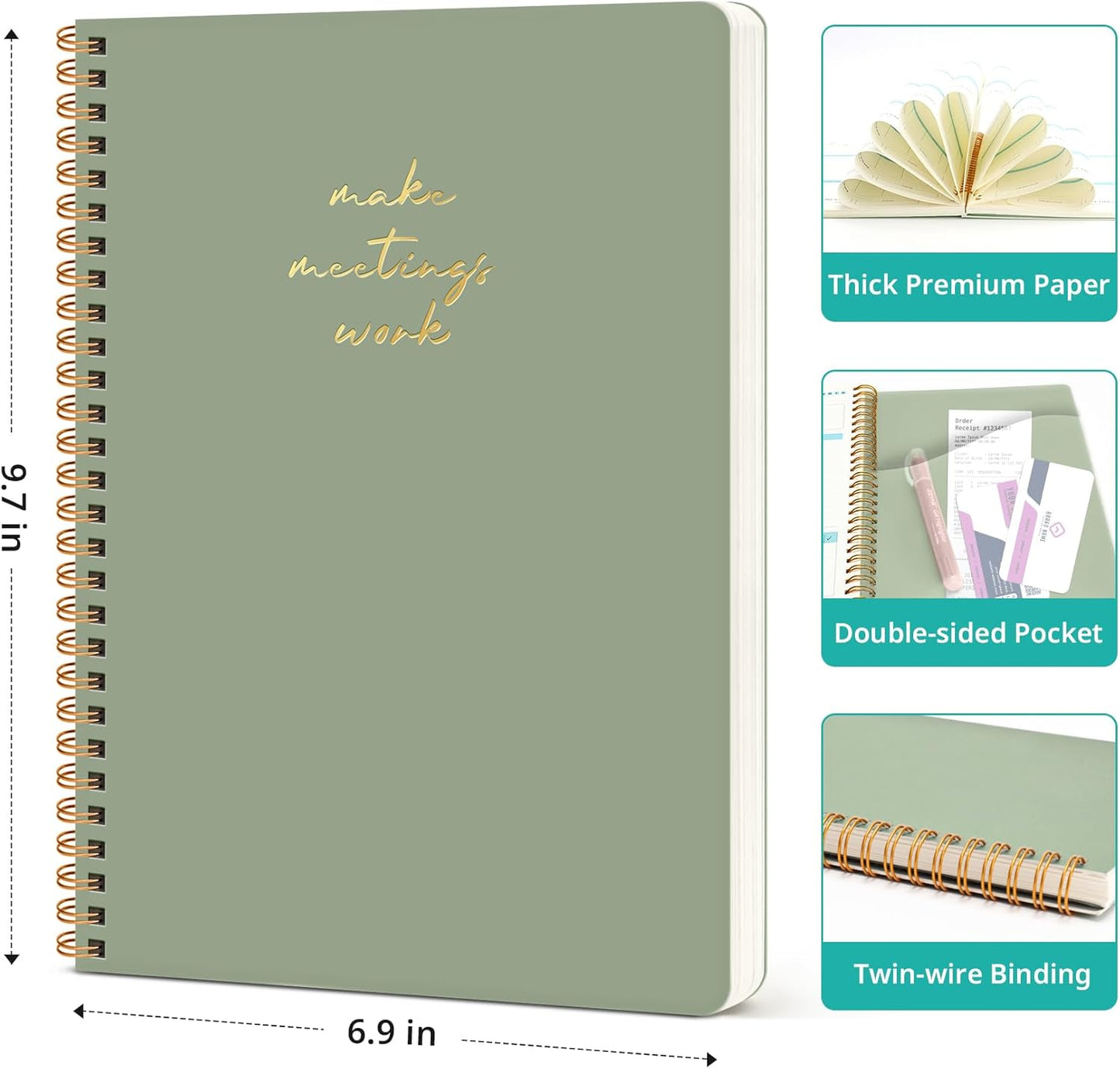 Meeting Notebook for Work Organization - Work notebook with action items, Meeting Minutes Planner Notebook, Perfect Office Supplies for Men & Women - Pink