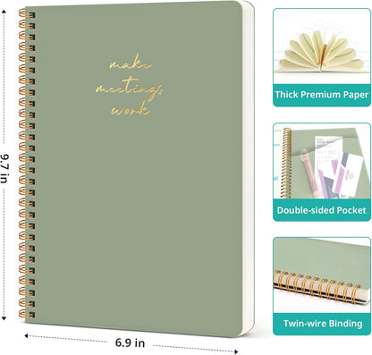 Meeting Notebook for Work Organization - Work notebook with action items, Meeting Minutes Planner Notebook, Perfect Office Supplies for Men & Women - Pink