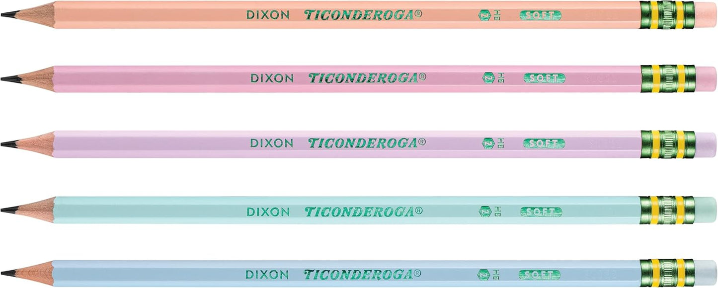 Ticonderoga Wooden Pencils, Pre-Sharpened, 2 HB Soft, Pastel Colors, 18 Count
