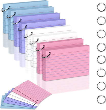 200 Count 3 x 5 Inch Purple Index Cards with Binder Rings, Lined & Blank Study Cards, Thick Cardstock Flash Cards for Students & Teachers, Color-Coded Notecards for School, Home, Work