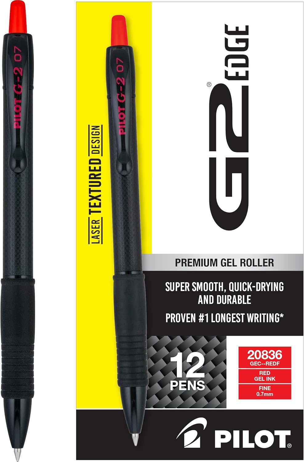 Pilot, G2 Edge Premium Gel Roller Pens, Fine Point 0.7 mm, Black, Pack of 8
