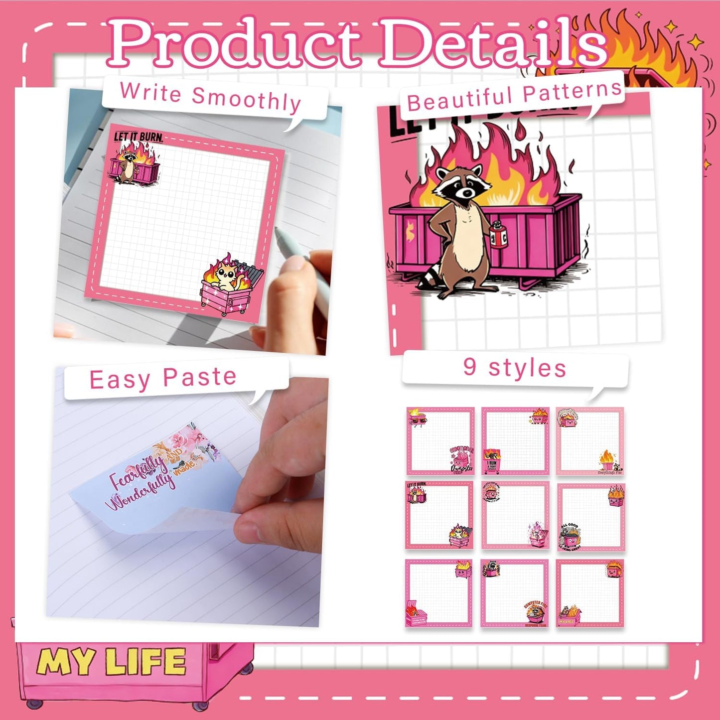 Inspirational Sticky Notes Gifts - 9 Pack Funny Positive Quotes Notepads 3x3 Inches, Fun Motivational Self-Adhesive Memo Pads Office Study Supplies for Friends Coworkers (450 Sheets)