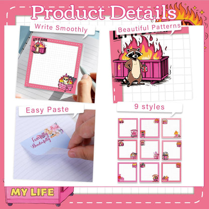 Inspirational Sticky Notes Gifts - 9 Pack Funny Positive Quotes Notepads 3x3 Inches, Fun Motivational Self-Adhesive Memo Pads Office Study Supplies for Friends Coworkers (450 Sheets)