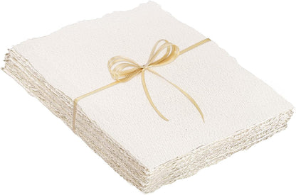 Prudiut 25 Sheets Cotton Watercolor Paper, 300 GSM Deckled Edge, 5 x 7 inch, Rough/Textured, White, for Watercolors, Wedding Invitations, Cards, Crafts