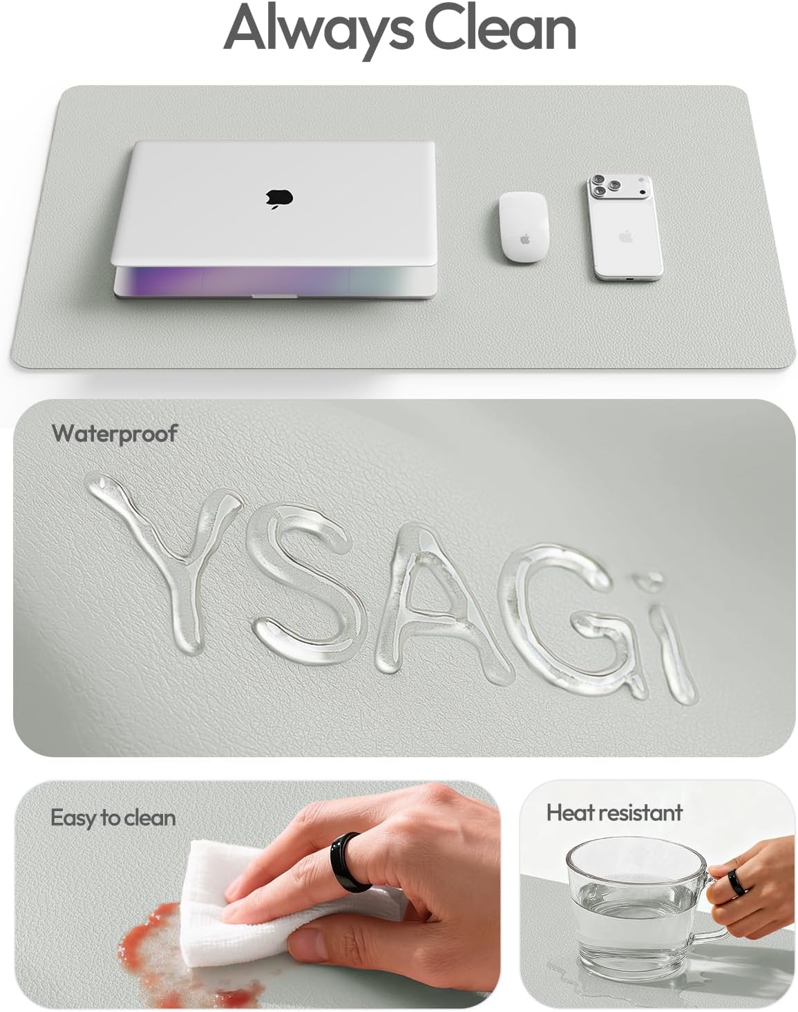 YSAGi Leather Office Desk Pad Protector, Large Mouse Pad, Non-Slip, PU Leather, Laptop Desk Blotter, Waterproof Writing Pad for Office and Home, Black, 23.6" x 13.8" - Colors A