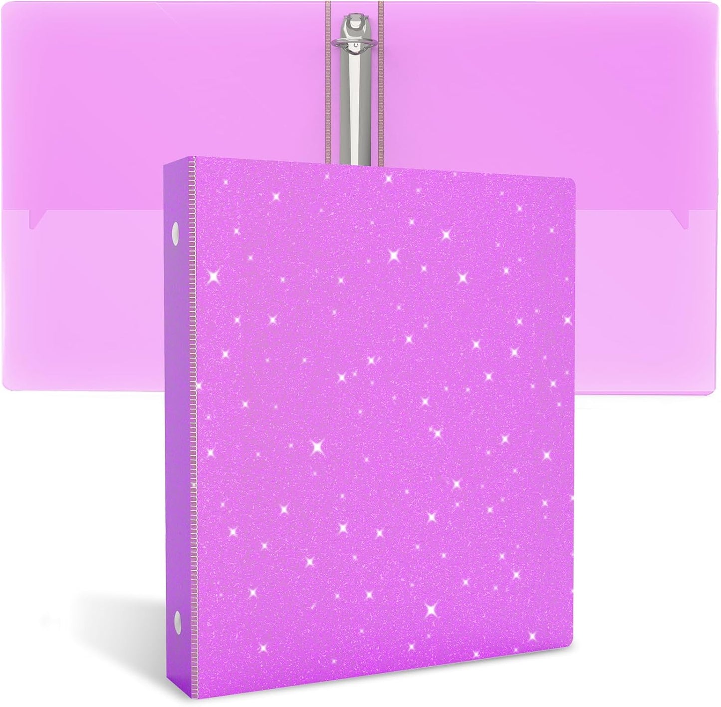 3 Ring Binder, Glitter 1 inch Binder Organizer, 8.5" x 11" Letter Size, Waterproof Fashion View Binders, Cute Binder for Office School Supplies (Pink)