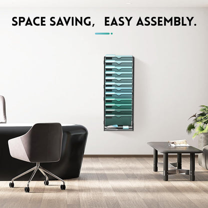 SUPEASY 10-Tier Wall File Organizer, Hanging Wall Files for Papers, Folders, Magazines, Clipboard, Wall Organizer for Office Home School Classroom, Black