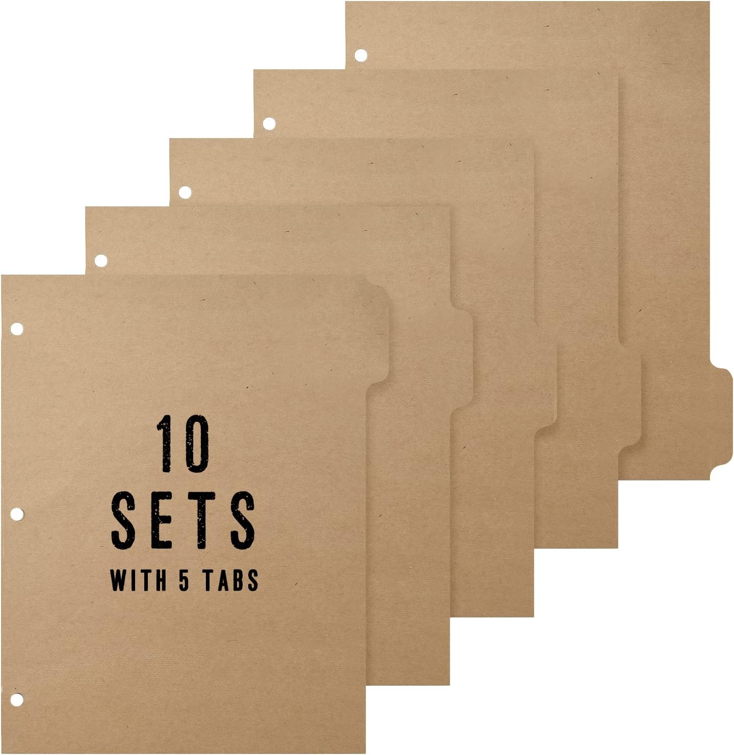3 Ring Binder Dividers with 5-Tabs for Letter Size, 1/5 Cut, 3-Hole Punched, Blank Kraft Paper Index Dividers 8.5” x 11” for Extra Durable for College, Adults