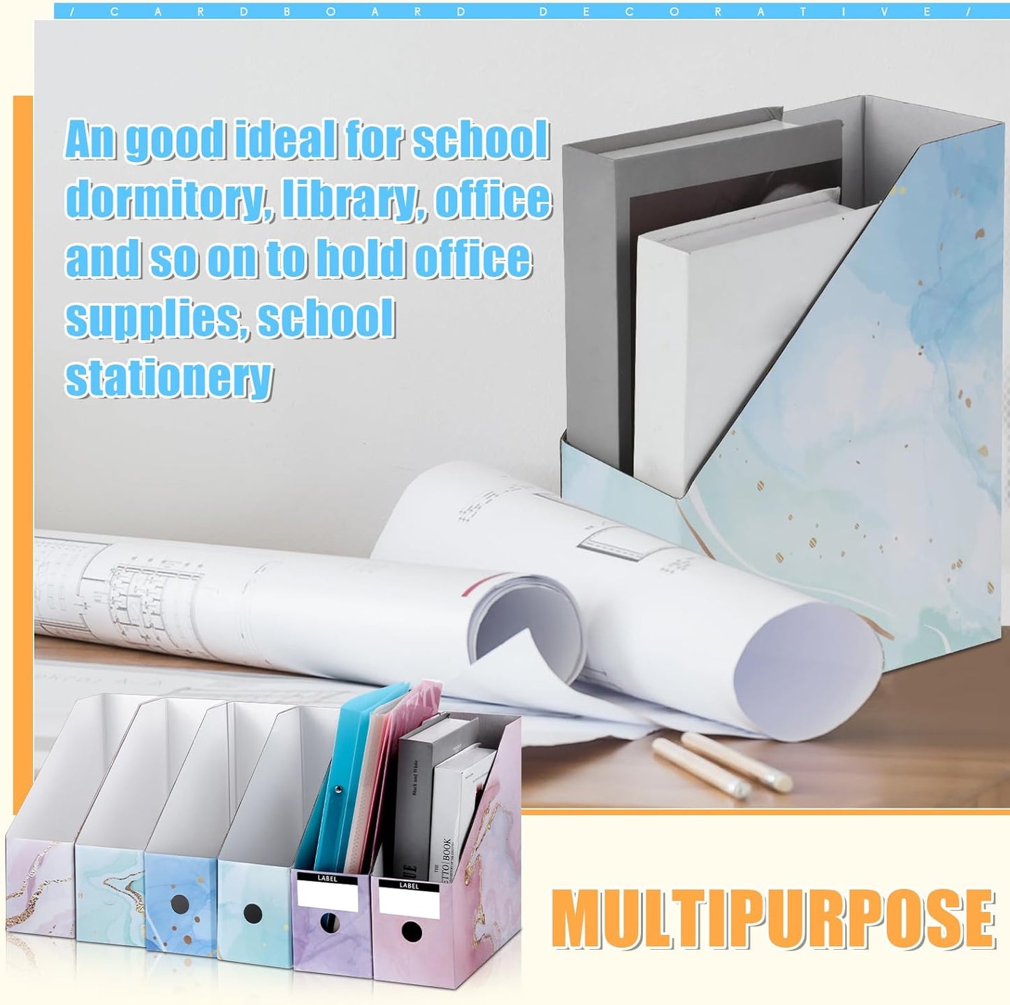 PerKoop 6 Pcs Decorative Magazine File Holders Floral Foldable File Folders Magazine Storage Boxes Rack Desk Organizer Documents with Printable Labels for School Office Home (Floral)