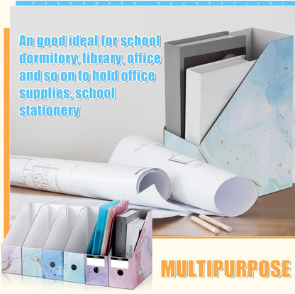 PerKoop 6 Pcs Decorative Magazine File Holders Floral Foldable File Folders Magazine Storage Boxes Rack Desk Organizer Documents with Printable Labels for School Office Home (Floral)