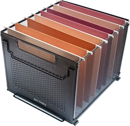 SETTFRFE Letter Size Metal Mesh Hanging File Folder Organizer Crate Basket, Black