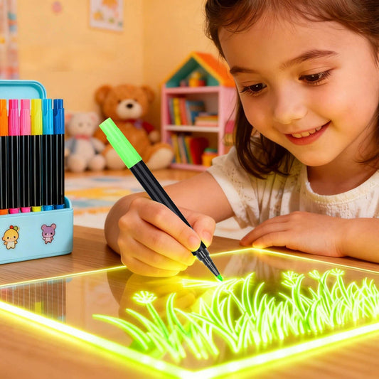 12-Color Neon Markers for LED Note Board, Acrylic Planning Board & Fridge Calendar | Wet Dry Erase Fine Tip Pens for Light Up Drawing | Erasable Markers