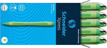 Schneider Xpress Premium Fineliner, 0.8 mm Porous Point, Light Green Barrel, Blue Ink, Box of 10 Pens (190003)